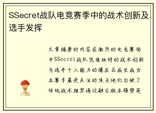 SSecret战队电竞赛季中的战术创新及选手发挥